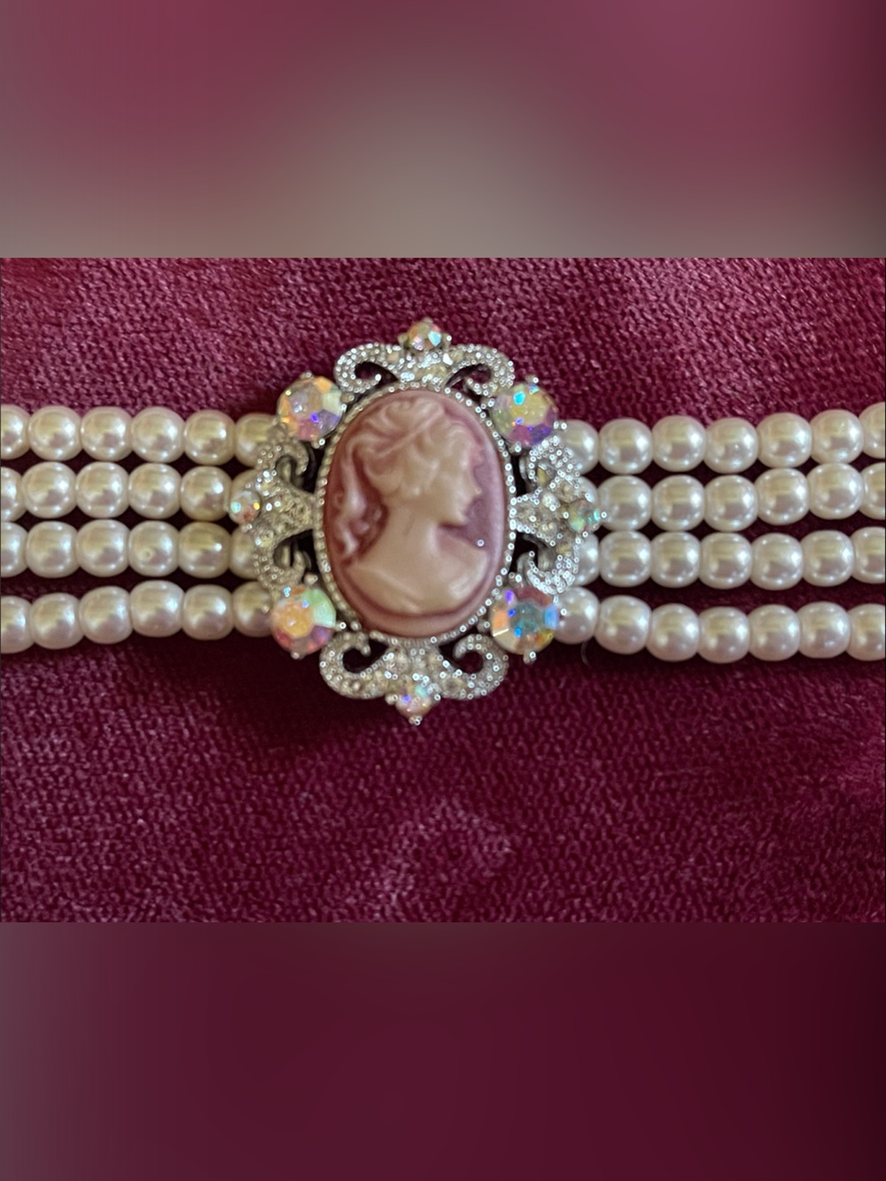 CAMEO Pink & Pearl 4 Multi-Strand adjustable Bracelet Crystal Accent